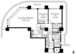 リバーポイントタワー 2LDKの間取図画像