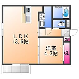 アスタナ泉大津 1LDKの間取図画像