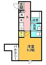 フルセイル羽衣町 2階1Kの間取り
