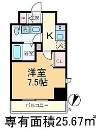 メインステージ田端 2階1Kの間取り