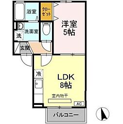 セジュール 2階1LDKの間取り