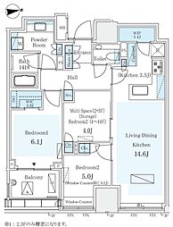 パークコートザ・三番町ハウス 3階2LDKの間取り