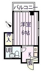 グリーンコーポ 3階1Kの間取り