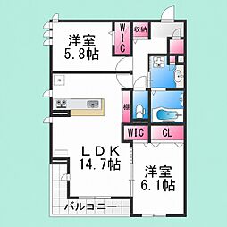 シグナス百舌鳥 2LDKの間取図画像