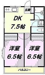 クレストヒル南陵 2DKの間取図画像