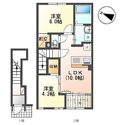 ルフラン2 2階2LDKの間取り