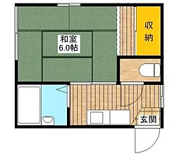 フラットI 2階1Kの間取り