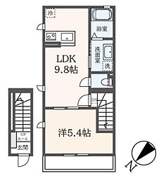 Ｇａｒｎｅｔ−ＢａＢａ 2階1LDKの間取り