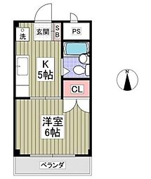 クーノス北坂戸 1Kの間取図画像