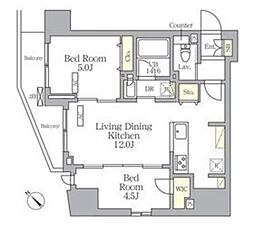 プライムガーデン大森 11階2LDKの間取り