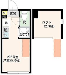 アイオライト 2階ワンルームの間取り