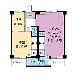ビレッジハウス葛ノ葉4号棟 2LDKの間取図画像