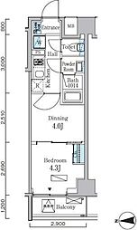 プライマル門前仲町 4階1DKの間取り