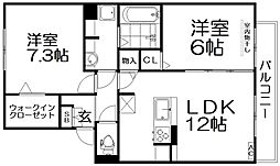 メゾン・ド・フルール楠葉ローズ 2LDKの間取図画像