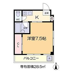 ぶるーハイツ 4階1Kの間取り