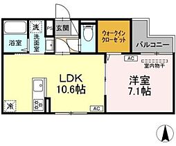 セレスティア大谷田II 2階1LDKの間取り