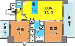 プレサンス三宮東フィール 12階2LDKの間取り