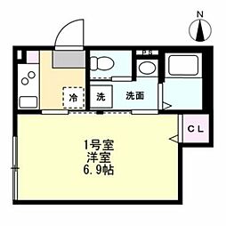 ベイルームハイム大和中央B 1Kの間取図画像
