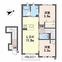 フェリシード王寺 B202 ｜ 奈良県生駒郡三郷町勢野東６丁目11-14（賃貸アパート2LDK・2階・55.41㎡） その2