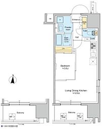 プラウドフラット錦糸町ウエスト 12階1LDKの間取り