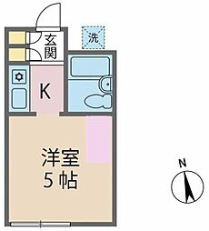 アップルハウス三ッ沢B棟 ワンルームの間取図画像