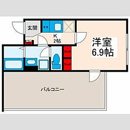 シャテロ三河島 4階1Kの間取り