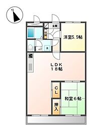 リバーサイドソシア 4階2LDKの間取り