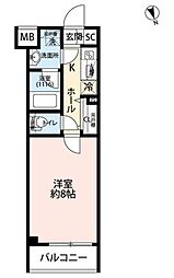 プレール・ドゥーク高井戸 1Kの間取図画像