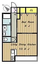 グリーンヒル橋本F 3階1LDKの間取り