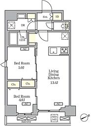 グランエール西日暮里SOUTH 2LDKの間取図画像