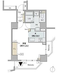 コラム神泉 6階1Kの間取り
