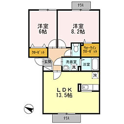 ドミール旭B棟 2LDKの間取図画像