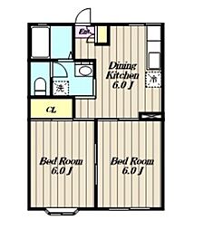 エステートピア中島 2DKの間取図画像
