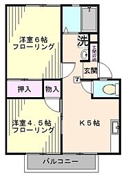 ツインハイムII 2階2Kの間取り