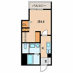 アテナ稲毛 1Kの間取図画像