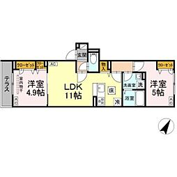 セレスティア柴又VII 2LDKの間取図画像