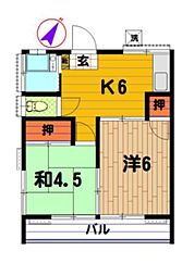 若草荘 2DKの間取図画像