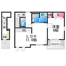 ユーヴェS　VI 2階1LDKの間取り
