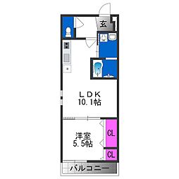 WISHパレス 1LDKの間取図画像