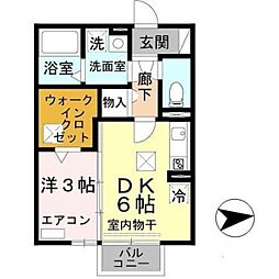 和歌山電鐵貴志川線 日前宮駅 徒歩16分の賃貸アパート 1階1DKの間取り