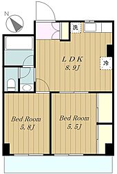 リエス中町 2階2LDKの間取り