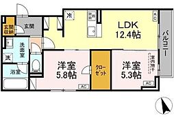 府中市分梅町4丁目アパート 2LDKの間取図画像