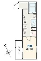 ゴールデンハウス平井 2階1Kの間取り