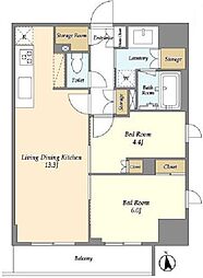 ラサンテ上野 11階2LDKの間取り