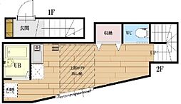 アートヒルズ南田中 2階ワンルームの間取り