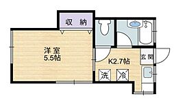 コーポルネッサンス 1階1Kの間取り