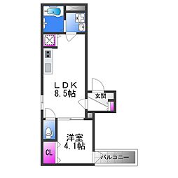 GRANDIR瓢箪山 1LDKの間取図画像