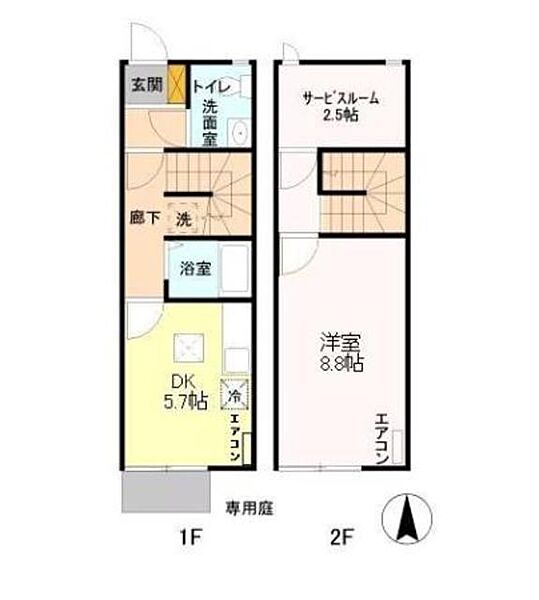 フォンテーヌ シス ｜東京都福生市大字福生(賃貸テラスハウス1SDK・2階・42.65㎡)の写真 その2