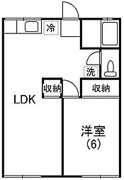 フタミハイツD 1LDKの間取図画像