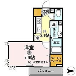 ルナマリア国立A 1Kの間取図画像